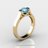 Modern 14K Yellow Gold Designer Wedding Ring or Engagement Ring for Women with 1.0 Ct Blue Topaz Center Stone R665-14KYGBT-2