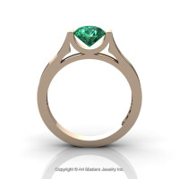 Modern 14K Rose Gold Beautiful Wedding Ring or Engagement Ring for Women with 1.0 Ct Emerald Center Stone R665-14KRGEM-1