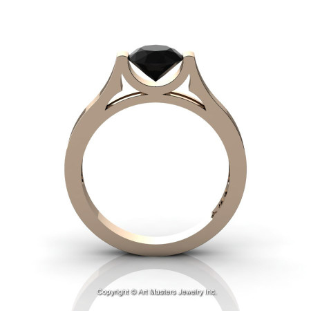 Modern 14K Rose Gold Beautiful Wedding Ring or Engagement Ring for Women with 1.0 Ct Black Diamond Center Stone R665-14KRGBD-1