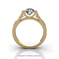 Modern 14K Yellow Gold Designer Wedding Ring or Engagement Ring for Women with 1.0 Ct White Sapphire Center Stone R665-14KYGWS-1