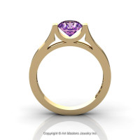 Modern 14K Yellow Gold Designer Wedding Ring or Engagement Ring for Women with 1.0 Ct Amethyst Center Stone R665-14KYGAM-1
