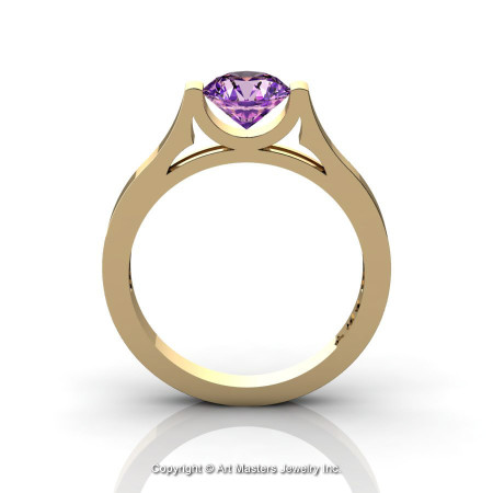 Modern 14K Yellow Gold Designer Wedding Ring or Engagement Ring for Women with 1.0 Ct Amethyst Center Stone R665-14KYGAM-1