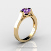 Modern 14K Yellow Gold Designer Wedding Ring or Engagement Ring for Women with 1.0 Ct Amethyst Center Stone R665-14KYGAM-2