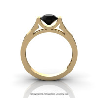 Modern 14K Yellow Gold Designer Wedding Ring or Engagement Ring for Women with 1.0 Ct Black Diamond Center Stone R665-14KYGBD-1