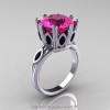 Classic 14K White Gold 5.0 Ct Pink Sapphire Marquise Black Diamond Solitaire Ring R160-14KWGBDPS-2