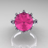 Classic 14K White Gold 5.0 Ct Pink Sapphire Marquise Black Diamond Solitaire Ring R160-14KWGBDPS-3