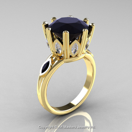 Classic 14K Yellow Gold 5.0 Ct Black Diamond Marquise CZ Solitaire Ring R160-14KYGCZBD-1