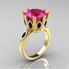 Classic 14K Yellow Gold 5.0 Ct Pink Sapphire Marquise Black Diamond Solitaire Ring R160-14KYGBDPS-2