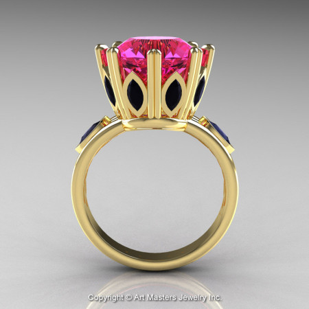 Classic 14K Yellow Gold 5.0 Ct Pink Sapphire Marquise Black Diamond Solitaire Ring R160-14KYGBDPS-1