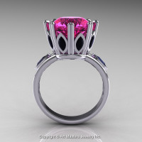Classic 14K White Gold 5.0 Ct Pink Sapphire Marquise Black Diamond Solitaire Ring R160-14KWGBDPS-1