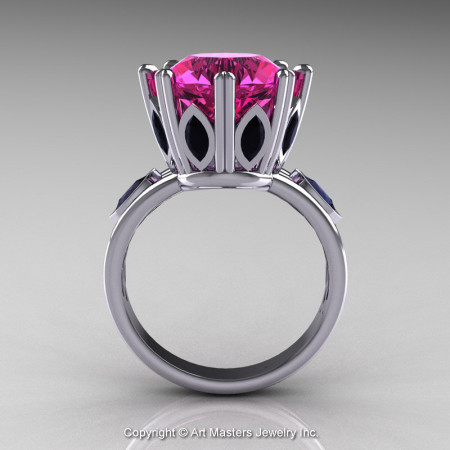 Classic 14K White Gold 5.0 Ct Pink Sapphire Marquise Black Diamond Solitaire Ring R160-14KWGBDPS-1