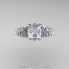 Classic French 950 Platinum 1.0 Ct Princess White Sapphire Diamond Lace Bridal Ring R175P-PLATDWS-3