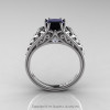 Classic French 14K White Gold 1.0 Ct Princess Black and White Diamond Lace Engagement Ring or Wedding Ring R175P-14KWGDBD-2
