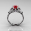 Classic French 14K White Gold 1.0 Ct Princess Ruby Diamond Lace Engagement Ring or Wedding Ring R175P-14KWGDR-2