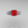 Classic French 14K White Gold 1.0 Ct Princess Ruby Diamond Lace Engagement Ring or Wedding Ring R175P-14KWGDR-3