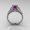 Classic French 14K White Gold 1.0 Ct Princess Amethyst Diamond Lace Engagement Ring Wedding Band Set R175PS-14KWGDAM-4