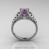 Classic French 14K White Gold 1.0 Ct Princess Lilac Amethyst Diamond Lace Engagement Ring Wedding Band Set R175PS-14KWGDLAM-4