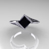 Modern French 14K White Gold 1.23 Ct Princess Black Diamond Engagement Ring Wedding Ring R176-14WGBD-4