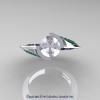Modern French 14K White Gold 1.0 Ct White Sapphire Emerald Engagement Ring Wedding Ring R376-14KWGEMWS-4