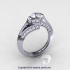 Modern French 14K White Gold 1.0 Ct White Sapphire Diamond Engagement Ring Wedding Ring R376-14KWGDWS-2