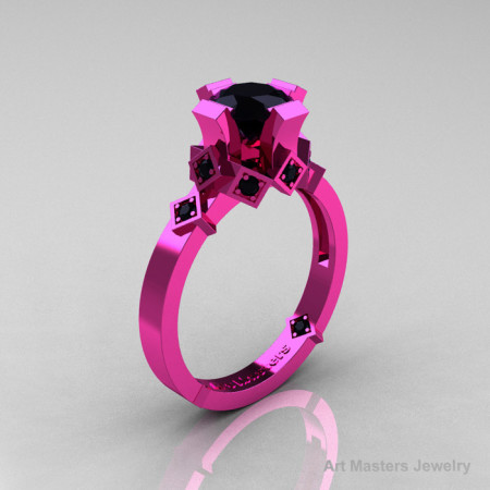 Modern Bridal 14K Fuchsia Pink Gold 1.0 Black Diamond Solitaire Ring R240-14KPGBD-1