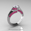 Modern French 14K White Gold 1.0 Ct White Sapphire Pink Sapphire Engagement Ring Wedding Ring R376-14KWGPSWS-2