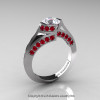 Modern French 14K White Gold 1.0 Ct White Sapphire Ruby Engagement Ring Wedding Ring R376-14KWGRWS-2