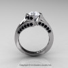 Modern French 14K White Gold 1.0 Ct White Sapphire Black Diamond Engagement Ring Wedding Ring R376-14KWGBDWS-3