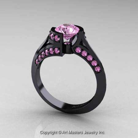 Modern French 14K Black Gold 1.0 Ct Light Pink Sapphire Engagement Ring Wedding Ring R376-14KBGLPS-1