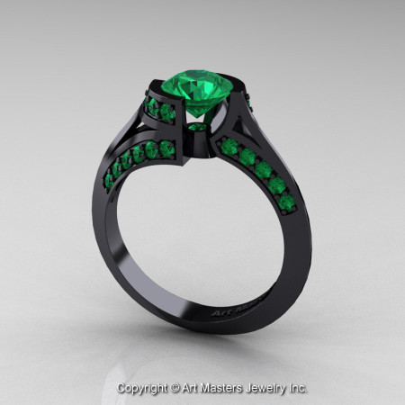Modern French 14K Black Gold 1.0 Ct Emerald Engagement Ring Wedding Ring R376-14KBGEM-1