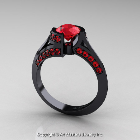 Modern French 14K Black Gold 1.0 Ct Rubies Engagement Ring Wedding Ring R376-14KBGR-1