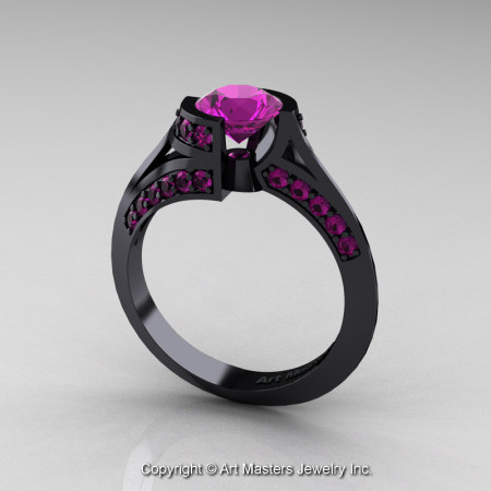 Modern French 14K Black Gold 1.0 Ct Amethyst Engagement Ring Wedding Ring R376-14KBGAM-1