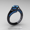 Modern French 14K Black Gold 1.0 Ct Blue Topaz Engagement Ring Wedding Ring R376-14KBGBT-2