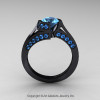 Modern French 14K Black Gold 1.0 Ct Blue Topaz Engagement Ring Wedding Ring R376-14KBGBT-3