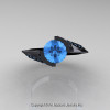 Modern French 14K Black Gold 1.0 Ct Blue Topaz Engagement Ring Wedding Ring R376-14KBGBT-4