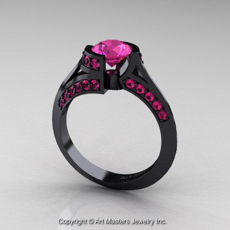 Modern French 14K Black Gold 1.0 Ct Pink Sapphire Engagement Ring Wedding Ring R376-14KBGPS-1