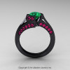 Modern French 14K Black Gold 1.0 Ct Emerald Pink Sapphire Engagement Ring Wedding Ring R376-14KBGPSEM-3