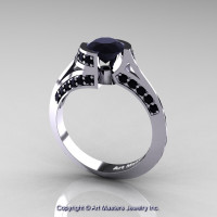 Modern French 14K White Gold 1.0 Ct Black Diamond Engagement Ring Wedding Ring R376-14KWGBD-1
