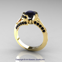 Modern French 14K Yellow Gold 1.0 Ct Black Diamond Engagement Ring Wedding Ring R376-14KYGBD-1