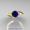 Modern French 14K Yellow Gold 1.0 Ct Blue Sapphire Engagement Ring Wedding Ring R376-14KYGBS-4