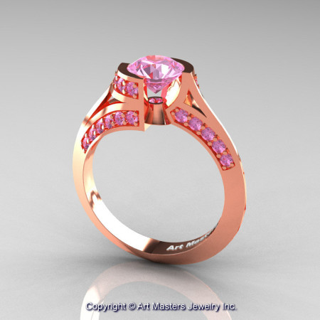 Modern French 14K Rose Gold 1.0 Ct Light Pink Sapphire Engagement Ring Wedding Ring R376-14KRGLPS-1