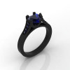 Gorgeous 14K Black Gold 1.0 Ct Heart Blue Sapphire Modern Wedding Ring Engagement Ring for Women R663-14KBGBS-2