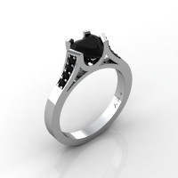 Gorgeous 14K White Gold 1.0 Ct Heart Black Diamond Modern Wedding Ring Engagement Ring for Women R663-14KWGBD-1