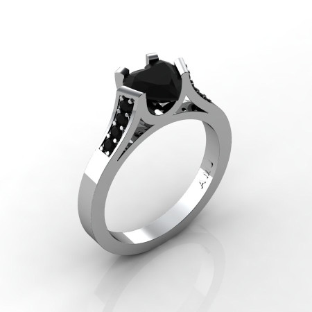 Gorgeous 14K White Gold 1.0 Ct Heart Black Diamond Modern Wedding Ring Engagement Ring for Women R663-14KWGBD-1