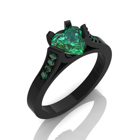 Gorgeous 14K Black Gold 1.0 Ct Heart Emerald Modern Wedding Ring Engagement Ring for Women R663-14KBGEM-1