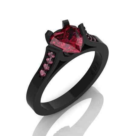 Gorgeous 14K Black Gold 1.0 Ct Heart Garnet Modern Wedding Ring Engagement Ring for Women R663-14KBGGA-1