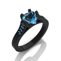Gorgeous 14K Black Gold 1.0 Ct Heart Blue Topaz Modern Wedding Ring Engagement Ring for Women R663-14KBGBT-1