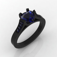 Gorgeous 14K Black Gold 1.0 Ct Heart Blue Sapphire Modern Wedding Ring Engagement Ring for Women R663-14KBGBS-1
