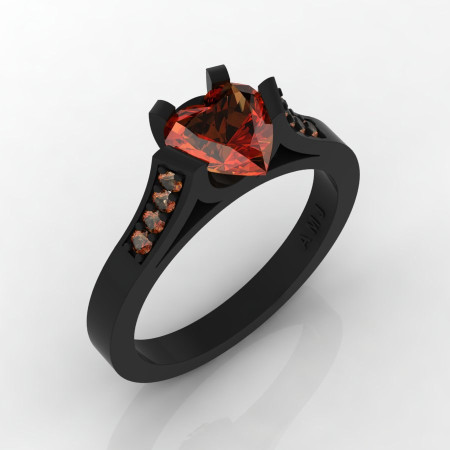 Gorgeous 14K Black Gold 1.0 Ct Heart Orange Sapphire Modern Wedding Ring Engagement Ring for Women R663-14KBGOS-1