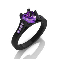 Gorgeous 14K Black Gold 1.0 Ct Heart Amethyst Modern Wedding Ring Engagement Ring for Women R663-14KBGAM-1